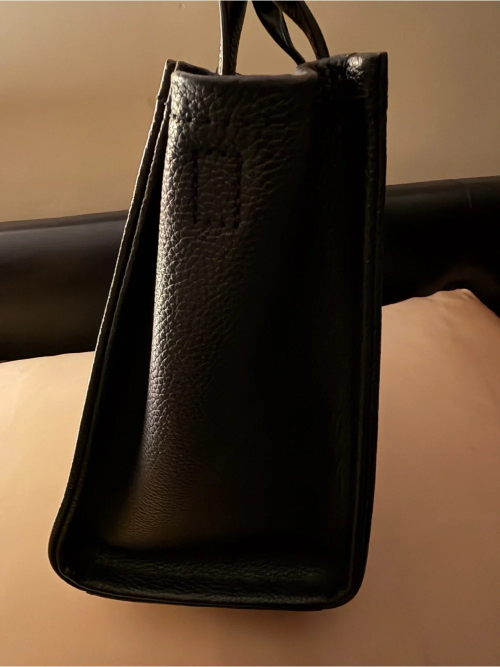 Marc Jacobs Black Pebbled Leather Tote Bag with Embossed Logo